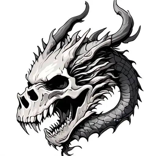 CRAZY SKULL TATTOO UPPER ARM THAT IS A DRAGON - Variation 2
