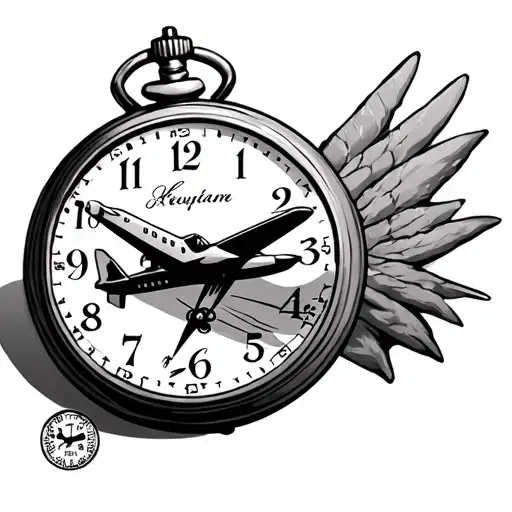 pocket watch with airplane as hour hand tattoo - Variation 2