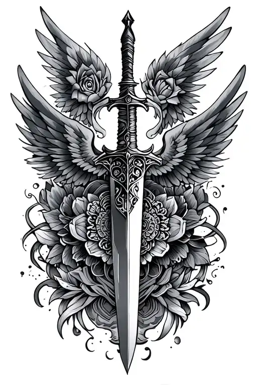 dagger, wings, mandala design incorporating