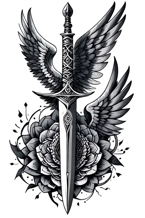 dagger, wings, mandala design incorporating - Variation 2
