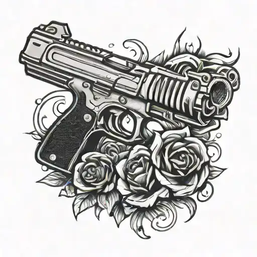 s3xy piwerful hand gun on my thigh tattoo - Variation 3