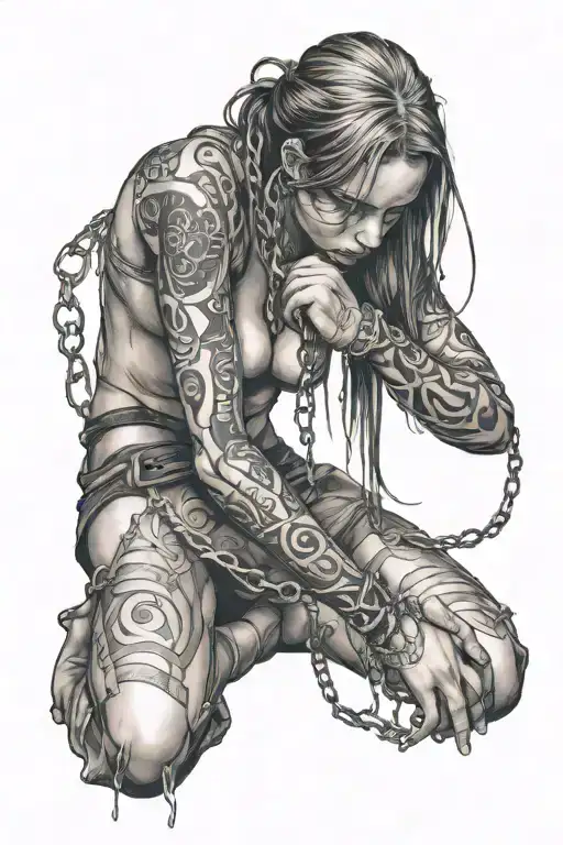 slave girl on knees chained - Variation 2
