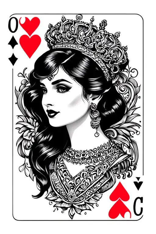 Queen of hearts, queen card, chicana