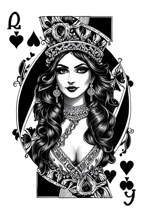 Queen of hearts, queen card, chicana - Variation 2