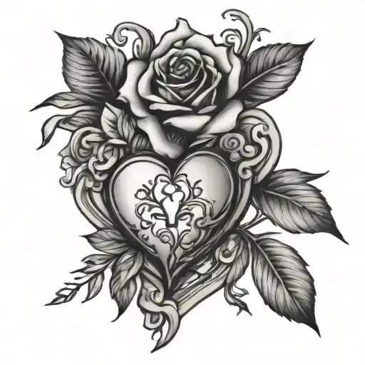 Heart shape, Rose flower,Cross  - Variation 2
