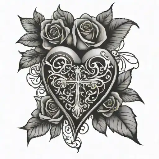 Heart shape, Rose flower,Cross  - Variation 3
