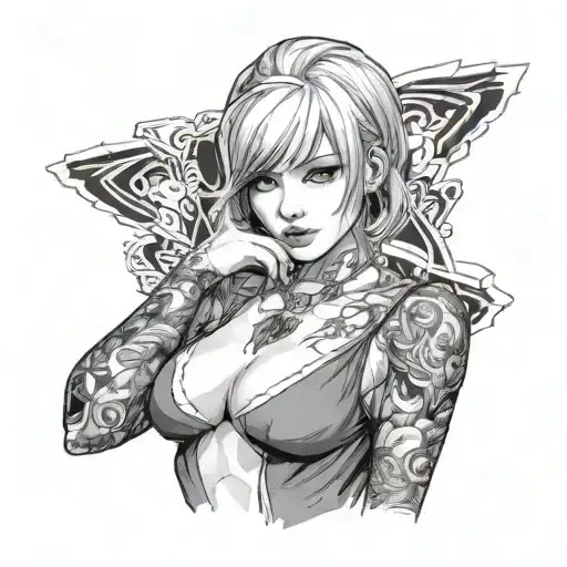 Sexy girl, Huge boobs, cleavage, petite, pure white eyes, torn clothing, short white bob hairstyle, waist up view - Variation 4