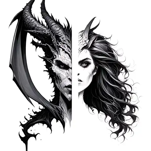 half angle half demon negative space full body