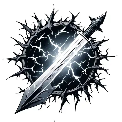 sword lighting storm stars thorns