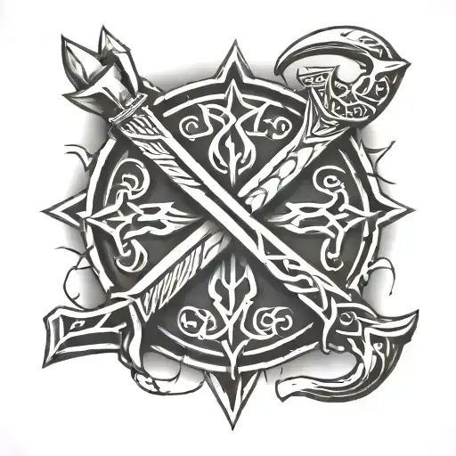 Viking runes brotherhood , axes crossed swords and XLV written in centre of symbol - Variation 2