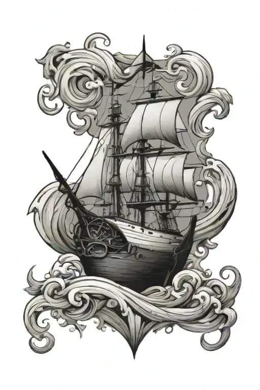 anchor and waves and sailing ship - Variation 2
