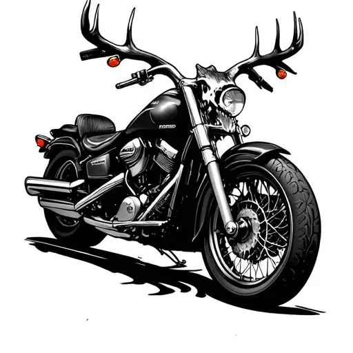 Deer skull in background, 2001 Honda shadow ace 750 in foreground  - Variation 2