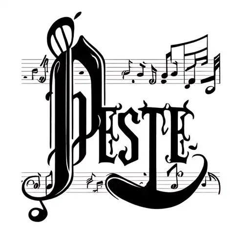 the word PESTE with music notes