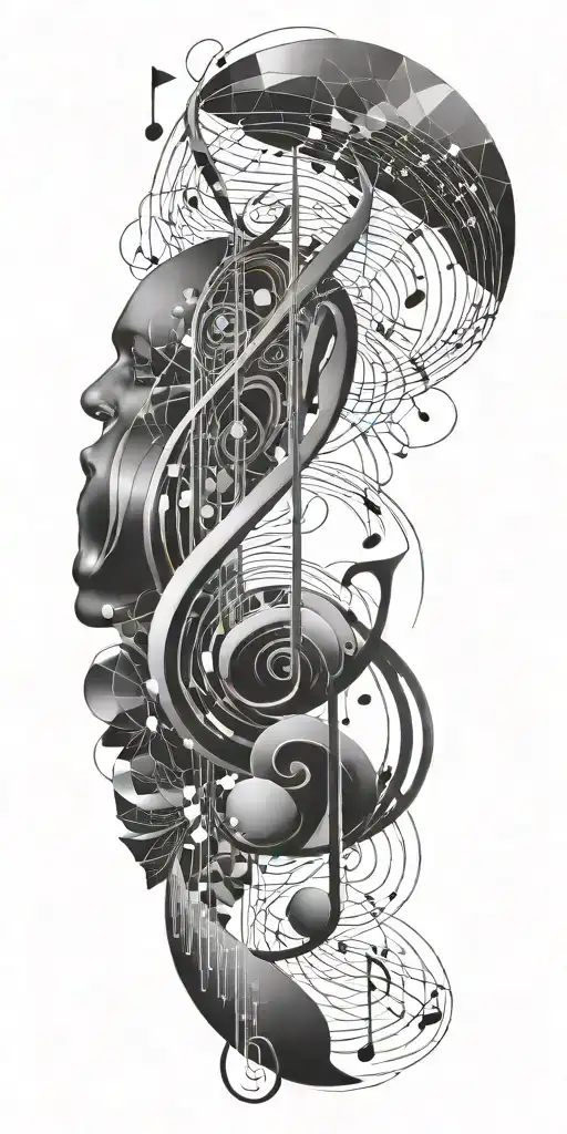 A geometric design incorporating musical notes and waveforms, symbolizing your love for music and your expertise in audio technology - Variation 2