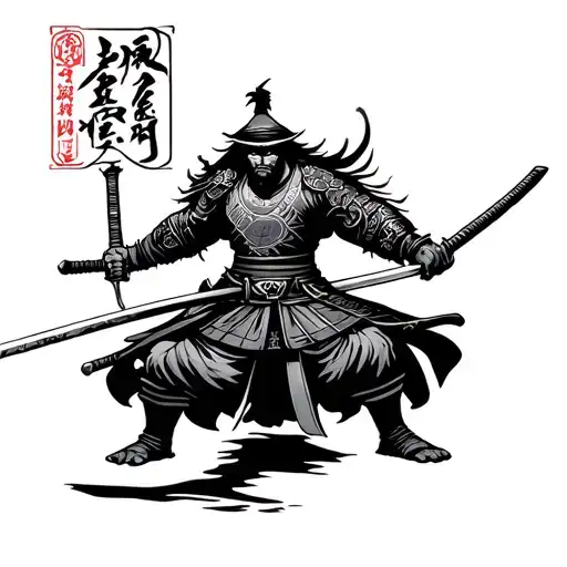 slim samurai warrior wielding his swords