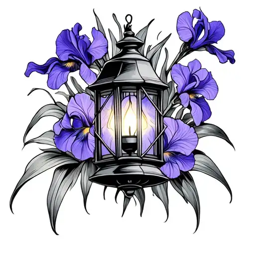 violet and irises under a vintage latern - Variation 2