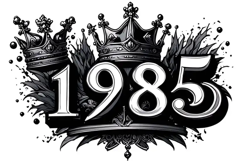 "1985" text with crown hanging - Variation 2