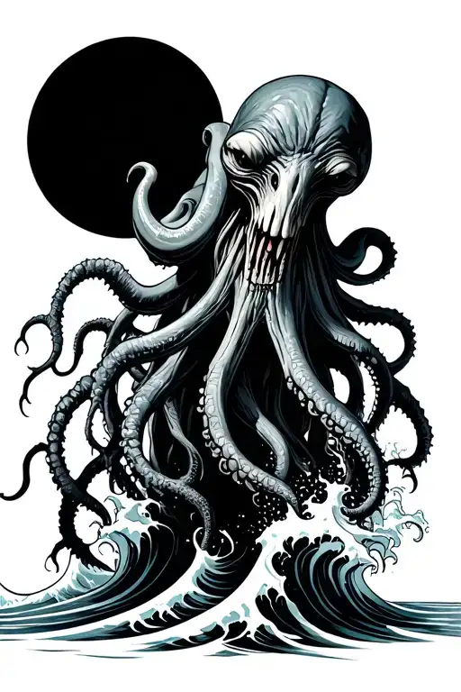 cthulhu with waves crashing realistic horror - Variation 2
