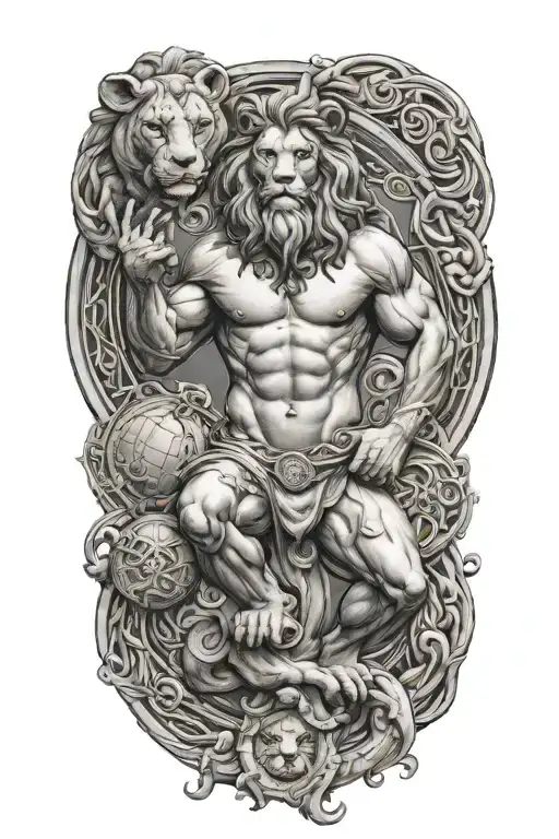 Atlas Holding The World With Lion Greek God with celtic tattoos