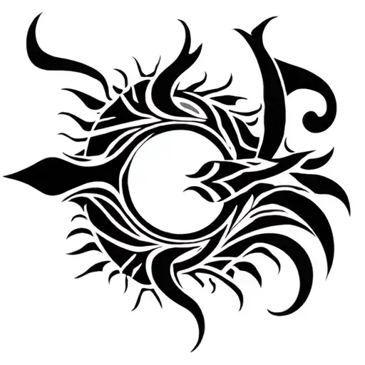 ploynesian tribal tattoo for air land and sea in a circlular shaoe on the left chest - Variation 2