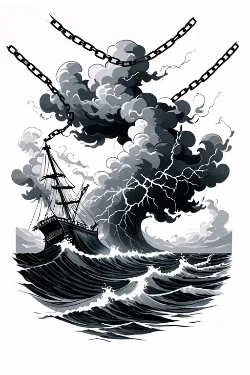 stormy ocean crashing lighting clouds surrounding with chains - Variation 2