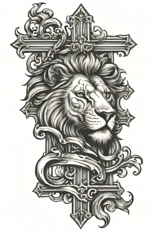cross with lion roaring - Variation 2