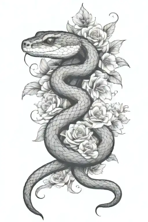 Half sleeve of a snake wrapped in flowers - Variation 2