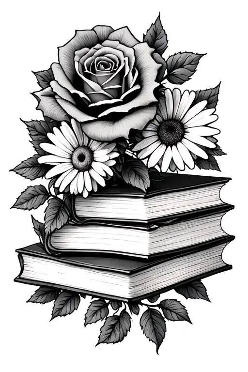 roses and books daisies  - Variation 2