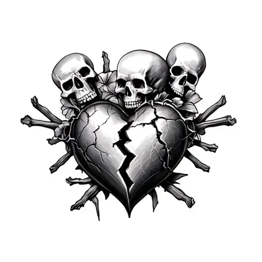 Broken heart surrounded by skulls - Variation 2
