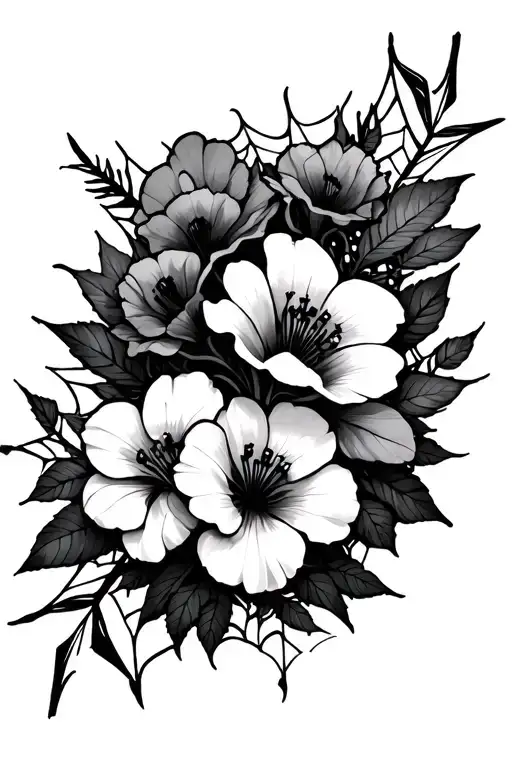 poisonous flowers with negative space arm sleeve with spiderwebs, gothic - Variation 2