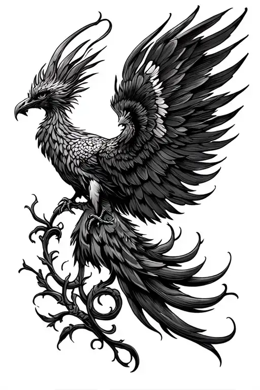 Phenix tattoo sketch on the back in the classic style