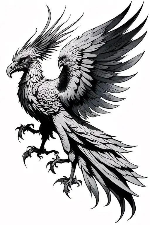 Phenix tattoo sketch on the back in the classic style - Variation 2