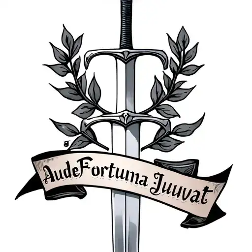 "Audentes Fortuna Iuvat" Roman laurel with a sword though the middle - Variation 2