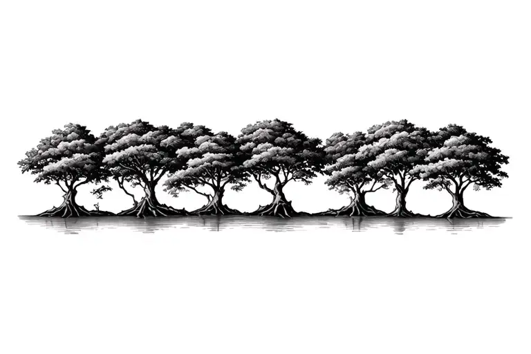 group of red mangroves trees roots showing, naturally accurate, fine line - Variation 2