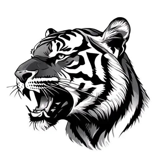 semi realistic roaring tiger side profile - Variation 2