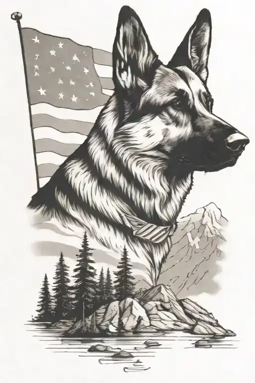 A portrait german shepherd on a mountain peak American flag waving saying "diabetes" - Variation 1