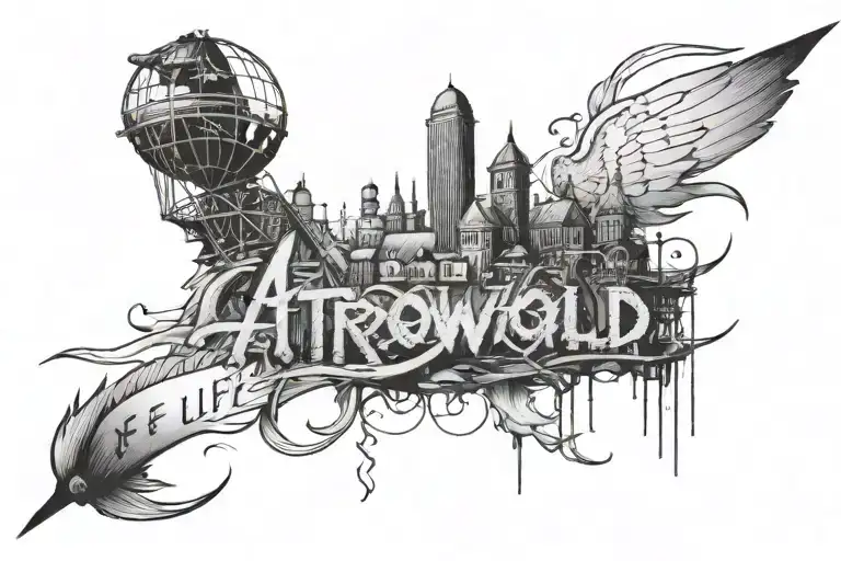 tattoo with writing: "seems like the life I need." It has to be a sentence with an Astroworld-style rollercoaster wrappe