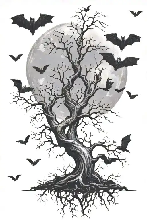 poison tree and moon with bats flying - Variation 2