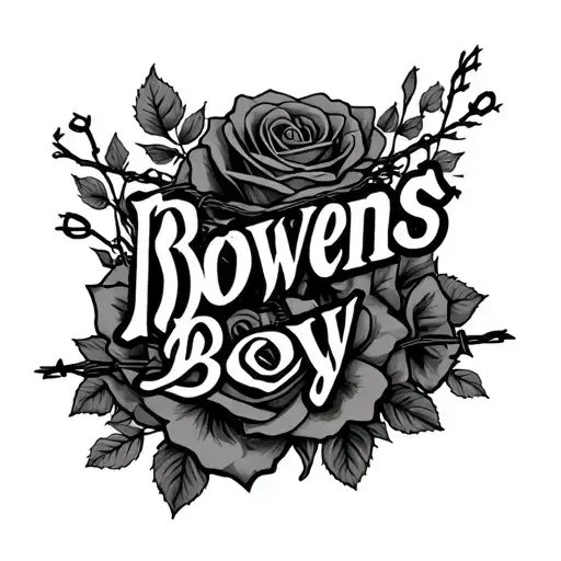 "Bowens Boy" on my arm with barbwire and roses around it 