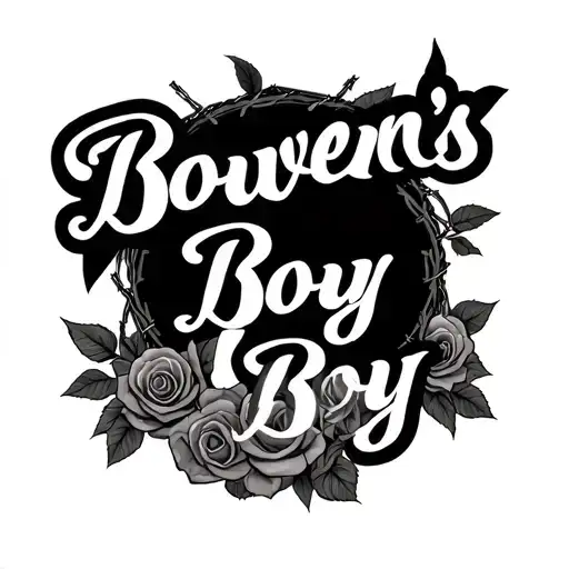 "Bowens Boy" on my arm with barbwire and roses around it  - Variation 2