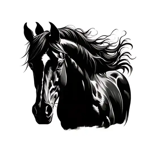 "A highly detailed, black and white realistic horse in a powerful pose. The horse should have a muscular body, flowing m - Variation 2