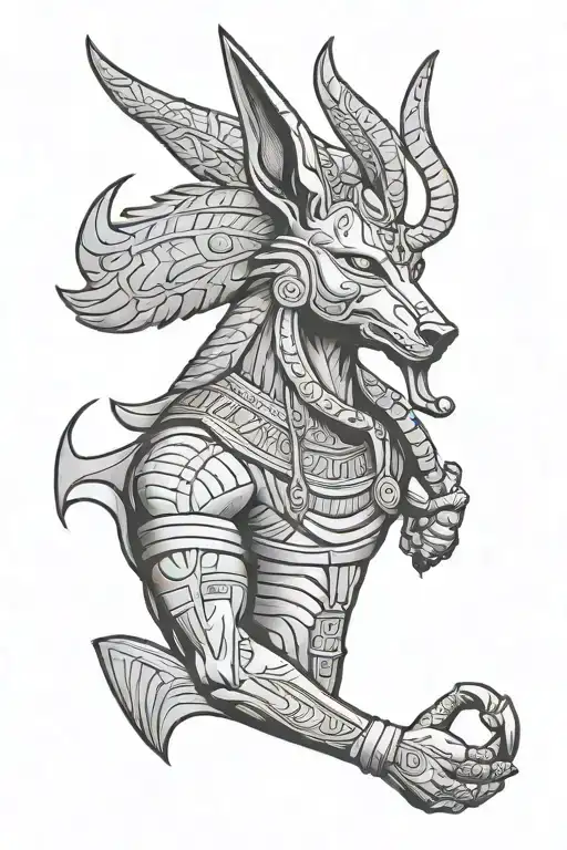 Egyptian god Anubis holding