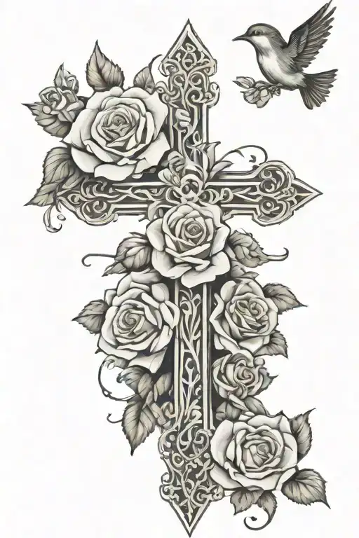 cross with birds and roses
