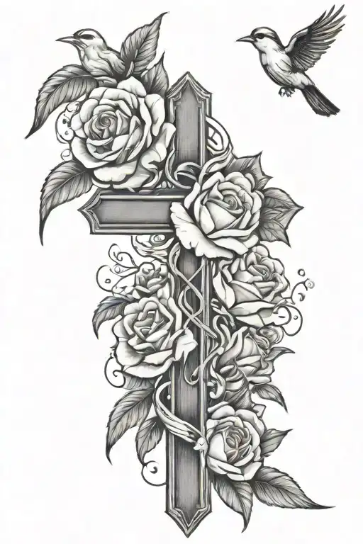 cross with birds and roses - Variation 2