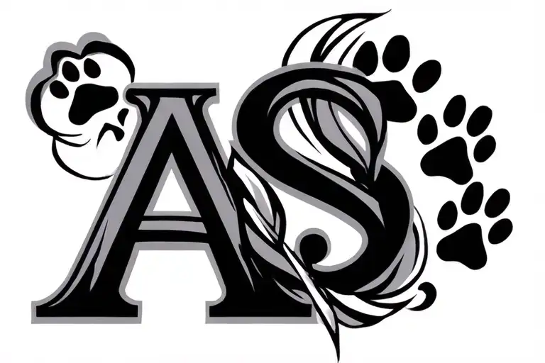 "A" and "S" intertwined with paw prints