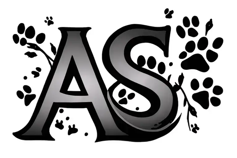 "A" and "S" intertwined with paw prints - Variation 2