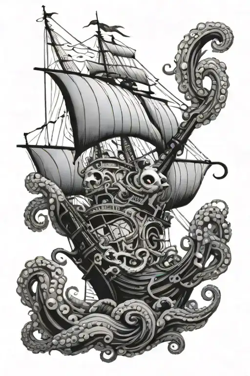 octopus ship sailing - Variation 1