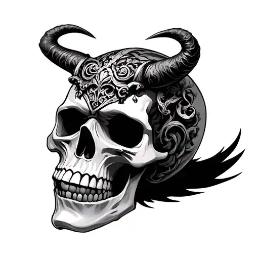 skull with a demon mask adorned