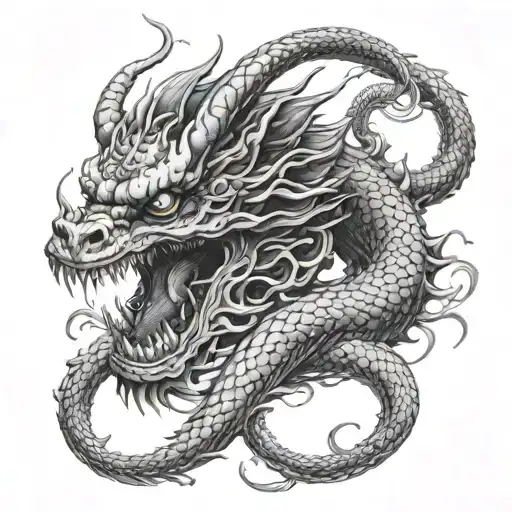 Chinese dragon sitting on a skull - Variation 5