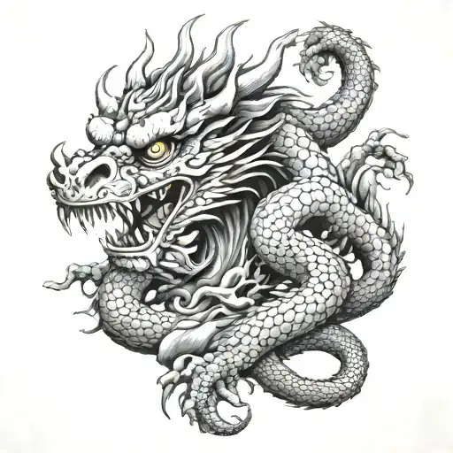 Chinese dragon sitting on a skull - Variation 6